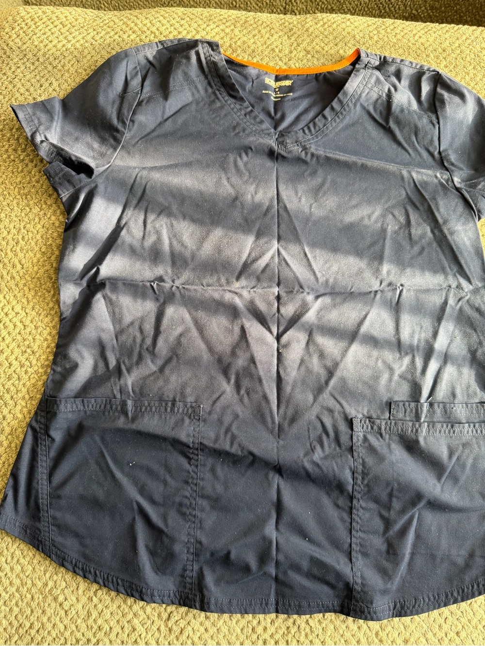 Women's Black V-Neck Scrub Top with Pocket Detail